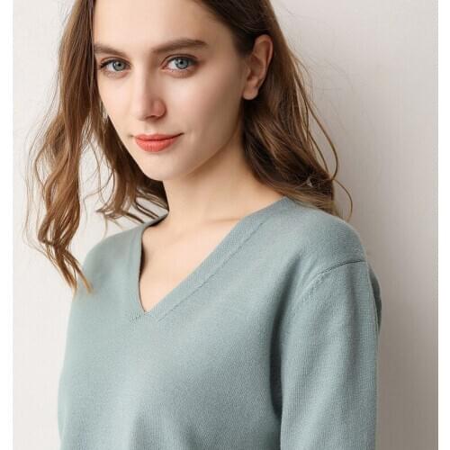 FNOCE 2020 winter new womens pullover sweater fashion casual all-match solid v-neck long sleeve tight slim elegant sweaters