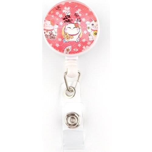 ER861 1pcs Cute Lucky Cat Retractable Badge Reel Clip Friend Student Child Exquisite IC Card Badge Holder Gift Accessories