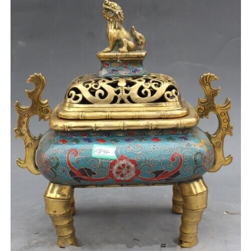 23 cm * / Chinese Cloisonne Enamel Gilt Lion Beast Burner Censer Sculpture