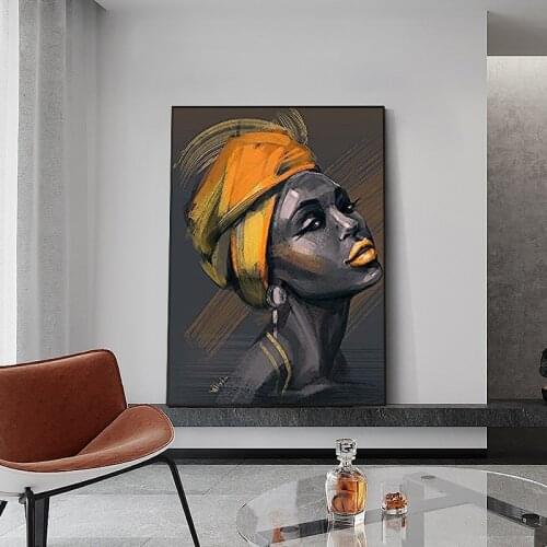 African Black Woman Oil Painting on The Wall Modern Decorative Canvas Wall Art Picture Yellow Woman Poster Decorative Painting