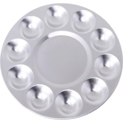 Aluminum Round Oil Painting Palette Nail Art Color Mixing Plate With 10 Grooves