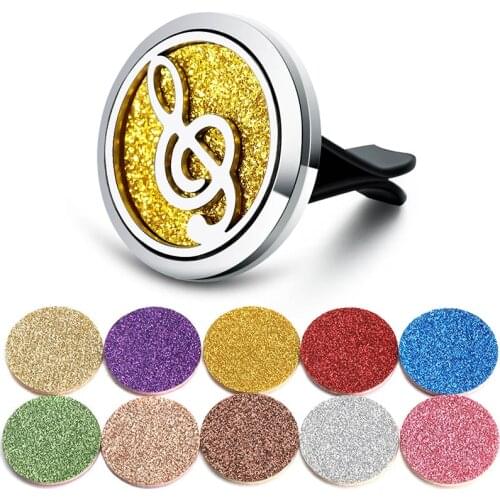 Musical Note Aromatherapy Car Diffuser Stainless Steel Car Air Freshener Perfume Essential Oil Diffuser Locket with Shiny Pads