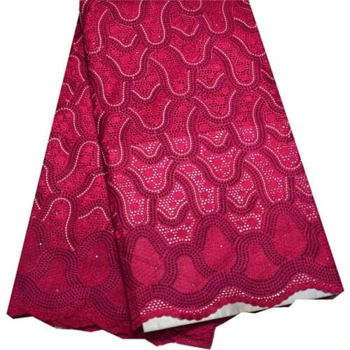 Free shipping (5yards/pc) high quality fushia African dry cotton lace fabric with elegant design for party dress CLP41