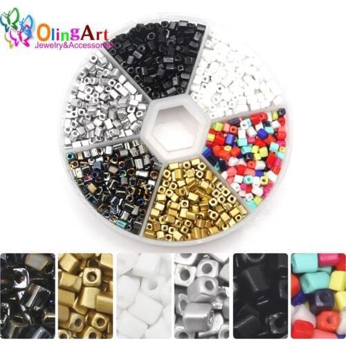 Free shipping Glass Square Beads Set of boxes Mixed Color DIY necklace/Bracelet jewelry making 2.5mm 66g/box Olingart