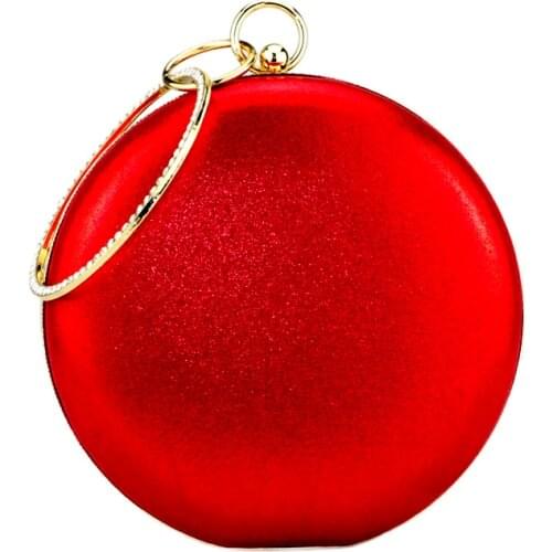 Chaliwini Fashion Round Handbag Dress Stain Solid Day Chain Culthces Sliver Diamond Hasp Women Shoulder Bag Lady Wallet Purse