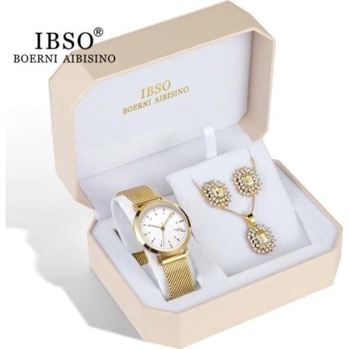 IBSO Watches Women Fashion Watch 2021 Set Japan Quartz Movement Trendy Ladies Gold Color Wristwatch Jewelry Relogio Feminino