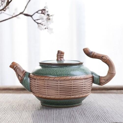 Retro Teapot Household Kung Fu Gaiwan Porcelain Kettle with Handle Water Pitcher Jug Handmade Ceramic Teacup Tea Set Drinkware