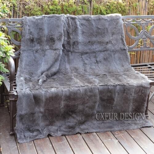 CX-D-08C 122*183cm Dark Grey Full Pelt Rabbit Fur Blanket Floor Real Fur Rug Bedrooms Blankets