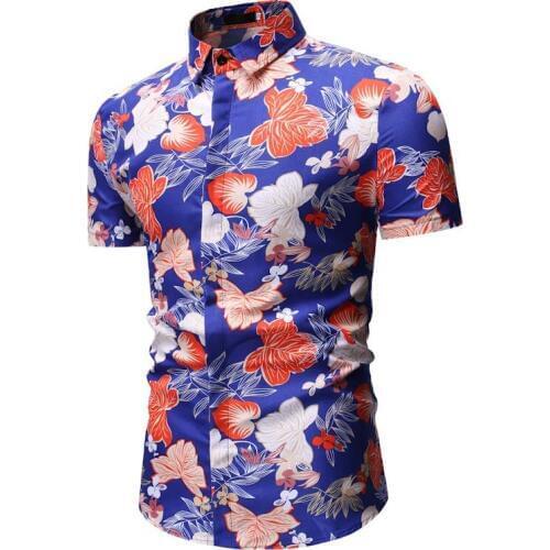 Summer Hawaiian Shirt Casual Men Shirt Short Sleeve Slim Fit Floral Shirt Plus Size 3XL Flowers Print Single Breasted Men Shirts