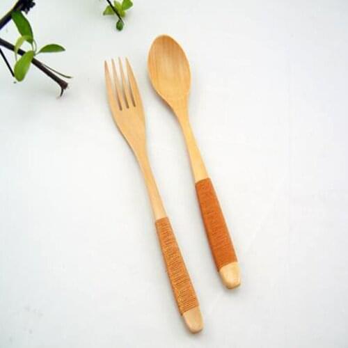 Quality Natural Wooden Spoon & Fork Dinner Kit Rice Soups Utensil Cereal Handmade Home Tableware Dinnerware Cutlery for Kicthen
