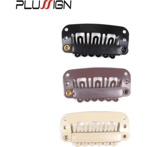 Plussign Wholesale Hair Clips Wig Combs For Weave Extensions 10-20Pcs Brown Beige Black Silicone Hairdresser Clips 32mm U Type