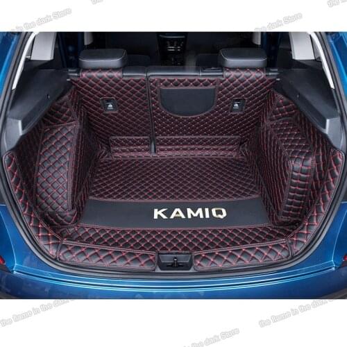 Lsrtw2017 leather car trunk mat cargo liner for skoda kamiq 2019 2020 boot luggage rear rug carpet accessories protector