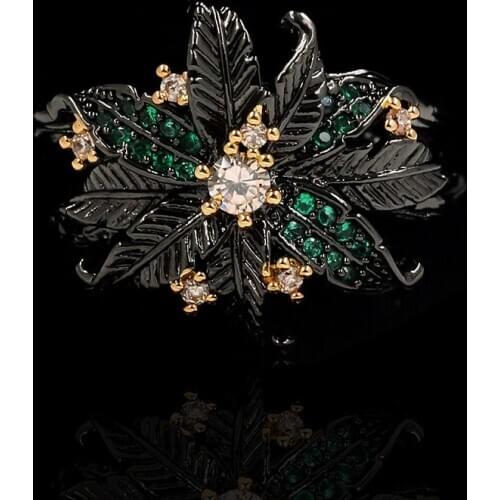 Colorful coconut tree ring closed festival creative style slightly inlaid zircon leaves flower index two-tone ring jewelry gift