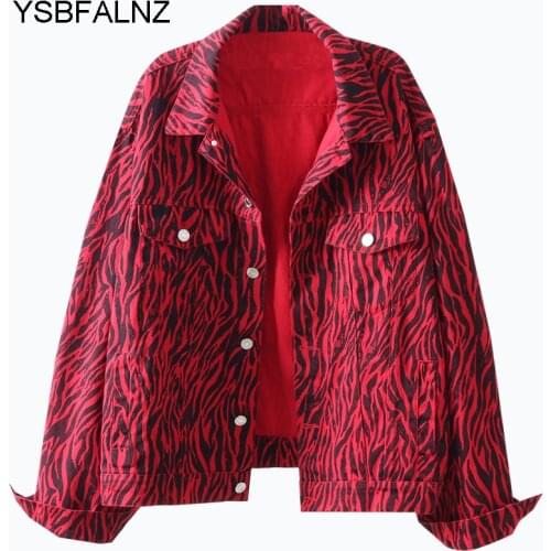 Fashion Zebra Print Denim Jacket Women 2021 Autumn Lapel Pocket Long Sleeves Jeans Clothing Female Streetwear Loose Vintage Coat