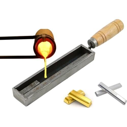 Bar Silver Gold Ingot Casting Mold with Wood Handle Reversible Jewellery Gold Silver Iron Wire Rectangle Casting Mold