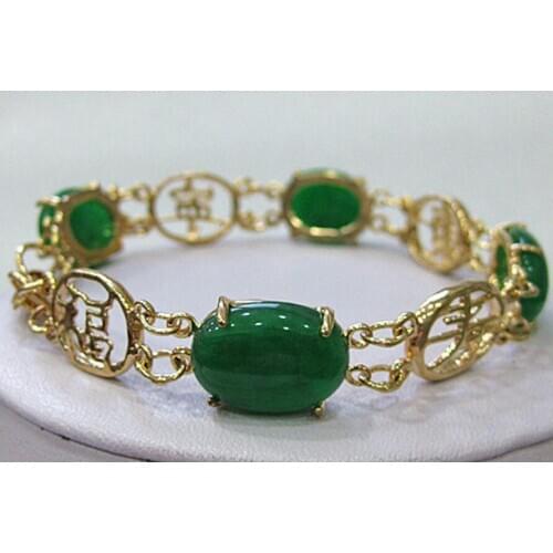 Fashion jewelry Free Shipping 12X16MM Bead Green Jade Bracelet
