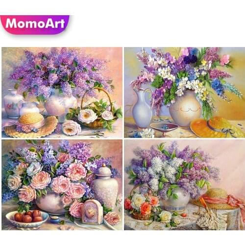 MomoArt Diamond Painting Lilac Full Square Drill Diamond Embroidery Flowers Picture Rhinestone Vase Mosaic Cross Stitch Wall Art