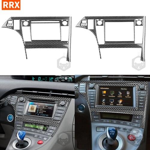 2PCS Carbon Fiber Stickers Center Console Radio Navigation Display Car Interiors For Toyota Prius XW30 ZVW30 ZVW35 2009-2015