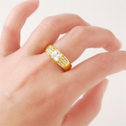 Cubic Zirconia Wedding/Engagement Ring Wholesale Gold Color Simple Elegant Jewelry 24k Gold Filled For Women