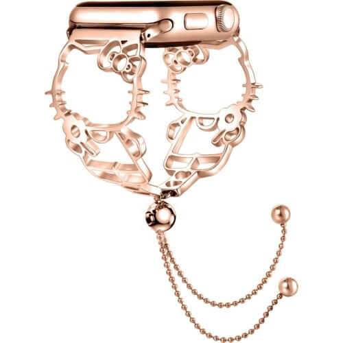 Suitable for Apple Iwatch12 / 3 / 45 Stainless Steel Strap New Rose Gold Tassel KT Cat Bracelet Steel Band LXY