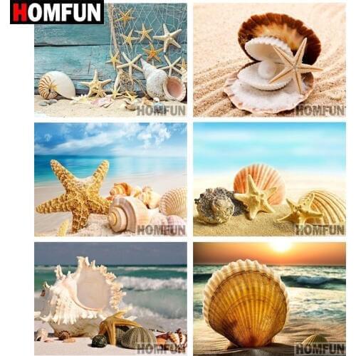 HOMFUN Full Square/Round 5D DIY Diamond Embroidery "Beach shells" Diamond Painting Cross Stitch 5D Decor gift A07441