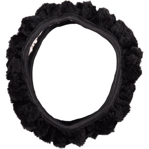 Fluffy fur plain steering wheel car cover car truck suv elegent washable - black