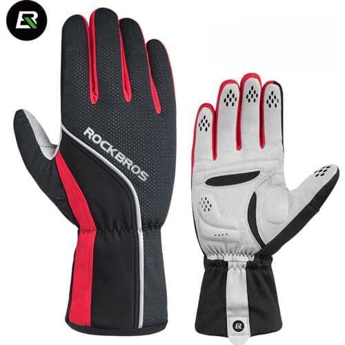 Rockbros Winter Cycling Gloves Full Finger Thermal Fleece Bike Gloves -5 Degrees Celsius Windproof Warm Bicycle Gloves Ciclismo