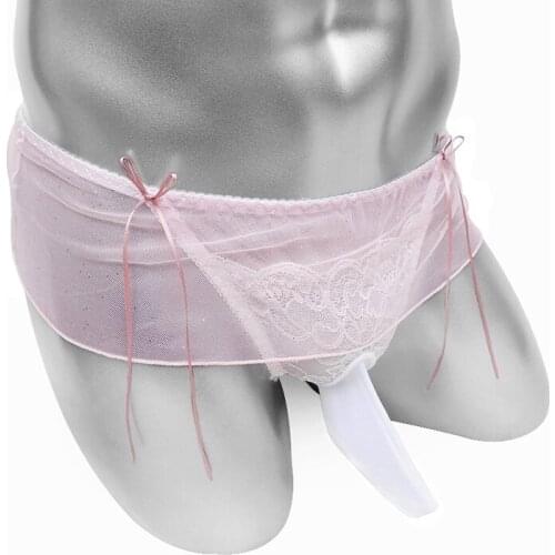 Lace Sissy Gay Hot Erotic Skirted Underwear Sexy Penis Sheath Cock Ring Lingerie Mens Thong Panties Bikini Underpants