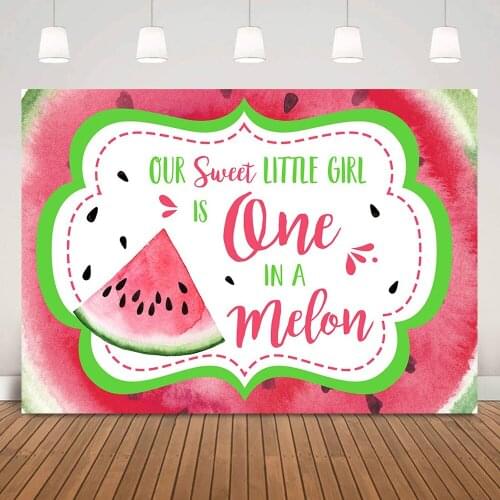 Sweet Watermelon One Birthday Party Backdrop Decoration Little Girl 1st Happy Birthday Photo Background Summer in a Melon Photo