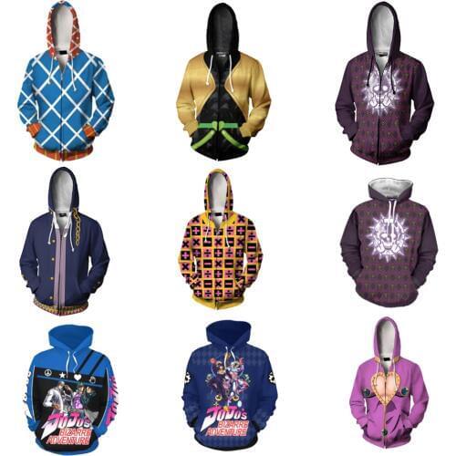 Anime Jojo Bizarre Adventure Hoodie Sweatshirt Kira Yoshikage GUIDO MISTA Cosplay Costume Jojo Hood Hoodies Casual Zipper Jacket