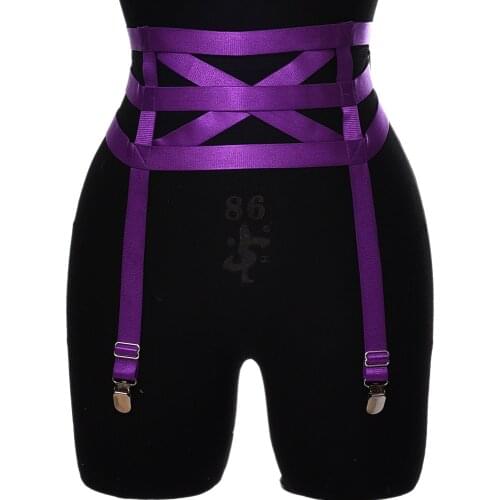 Deep Purple Women Garter Suspender Belt Pole Dance Rave Wear Bondage Stockings Garters Halloween Body Harness Lingerie Cage