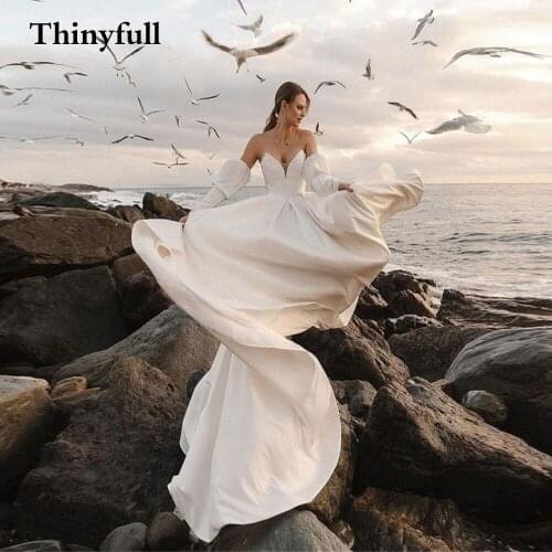 Thinyfull Simple A Line Sweetheart Wedding Dresses 2021 Long Sleeves Custom Back Beach Mariage Gowns Princess Vestidos Boda