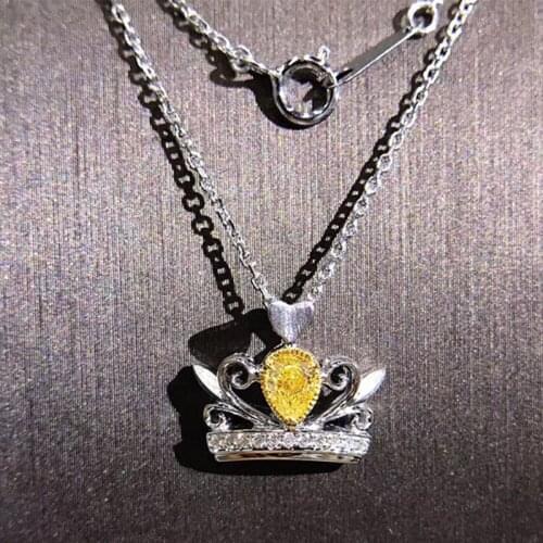 Fashion Elegant Crown Yellow Crystal Clavicle Chain Necklace Womens Pendant Party Jewelry Accessories Gifts