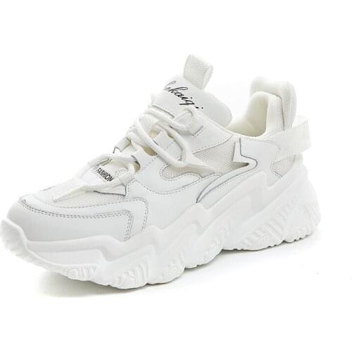 2021 Genuine Leather Women Chunky Sneakers Platform Casual Thick Sole Shoes Comfort Chunky Vulcanize Shoes For Woman Sneakers 40