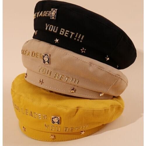 Golden Letter Beret Womens British Hat Japanese Beret Painter Hat Berets Newsboy Hat