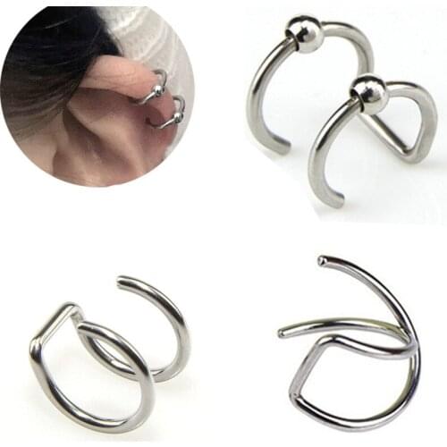 1pc Fashion stainless steel Punk Rock Ear Clip Cuff Wrap Earrings No piercing-Clip On Cartilage Wrap fake Earring