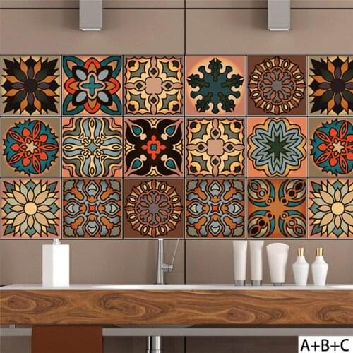 100*20cm Retro Pattern Tile Floor Sticker PVC Bathroom Kitchen Waterproof Wall Stickers TV Sofa Wall Art Mural Home Decor