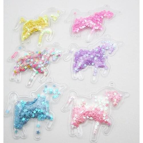 100pcs/lot Fantasy Transparent PVC Unicorn patch applique with star Sequin For Clothes Cake Clip Headwear Accessories