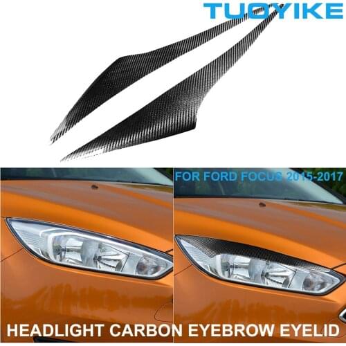 2PCS Car Styling Real Carbon Fiber Headlight Eyebrow Eyelids Trim Cover Sticker For FORD Ford FOCUS Focus 2015-2017 Decoration