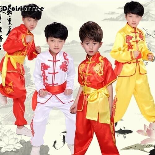 2021 chinese kungfu uniform girls boys children wushu martial arts sets stage performance suit traditional costumes for kids