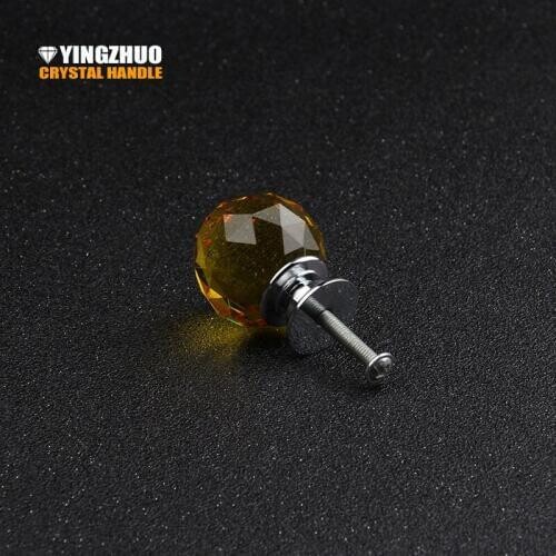 5pcs 30mm Yellow Crystal Glass Handle Knob Furniture Door Kitchen Cabinet Drawer Wardrobe Ball Shape Pull Handles Yz-2003