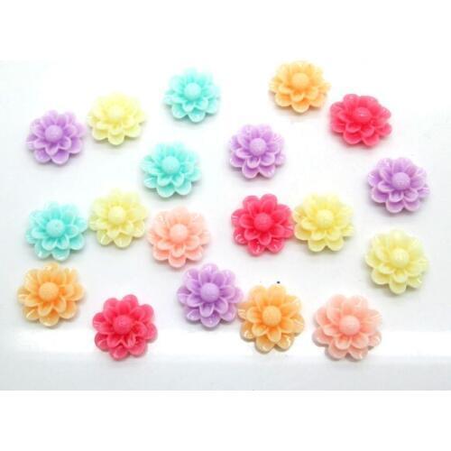 50Pcs 13mm Mixed Resin Flower Decoration Crafts Kawaii Bead Flatback Cabochon Fridge Magnet Scrapbook DIY Accessories Buttons