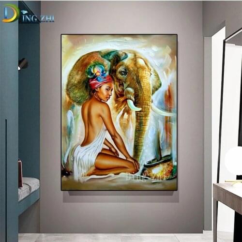 5D Diamond Painting Full Drill Animal New Arrival Diamond Embroidery Elephant African Woman Decor Square/Round For Home Gift