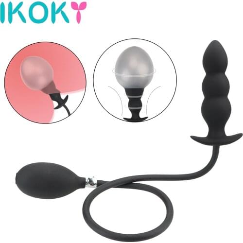 IKOKY Anal Beads Dilator Inflate Butt Plug Expandable Anal Plug Sex Toys For Women Men Gays Silicone