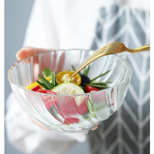 2PCS Transparent Glass Bowl Fruit Salad Bowl Dish Mixing Bowl Household Tableware Glass Steamed Egg Dessert Bowls