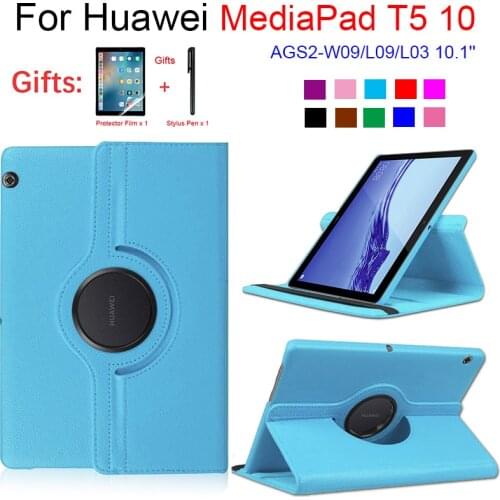 Case for Huawei MediaPad T5 10 Tablet AGS2-W09/L09/L03 10.1'' 360 Rotating Case Folio Leather Stand Cover for T5 with free gift