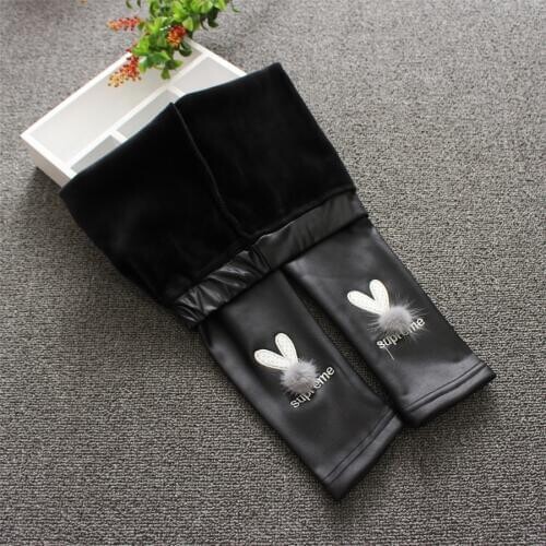 4 5 6 7 8 Years Kids Leggings for Girls Thicken Fleece Leather Leggins Winter Baby Velvet Elastic Long Pants Childrens Trousers