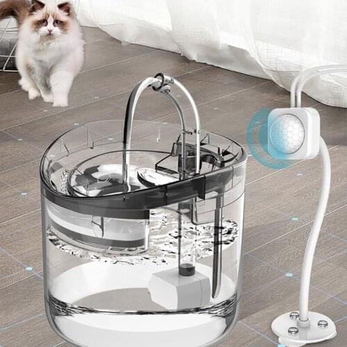 1.8L Intelligent Cat Dog Water Fountain Dispenser With Faucet Transparent Drinker Auto Pet Drinking Filters Feeder Motion Sensor