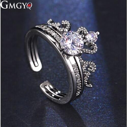 GMGYQ Creative Design Fashion Zircon Opening Can Adjust The Size Crown Ring Wedding Banquet Dress Bride Accessories For Women