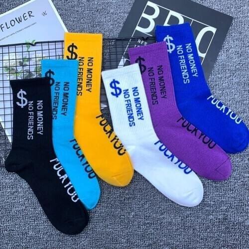 Drop Ship Adult Crew Cotton Socks Dollar No Money No Friends Money Symbol US Dollar Logo Sign Street Fashion Wear Rich Man
